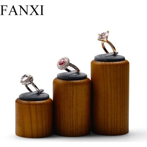 FANXI 3 Piece/Set Jewelry Display Set Round Ring Holder Solid Wood Jewelry Support Decoration Jewelry Stand showcase