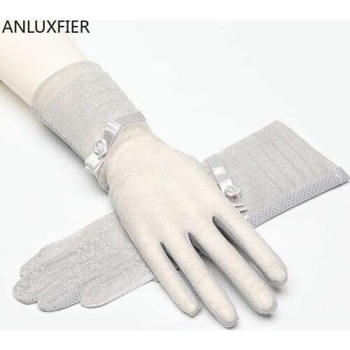 H10041 Women Sunscreen Gloves Lace Thin Summer Touch Screen Mittens Middle Long Outdoor Driving Breathable Antiskid Hand Muff