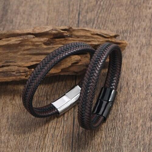 Retro Button Braided Classic Genuine Leather Bracelet for Men Women Accessories Jewelry Couple Bangles Gift