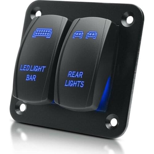 2-Gang On-Off Rocker Switch Panel Kit LED Light Bar & Rear Light Switch For 12/24V SUV ATV Boat 2-Position Switch Panel Black
