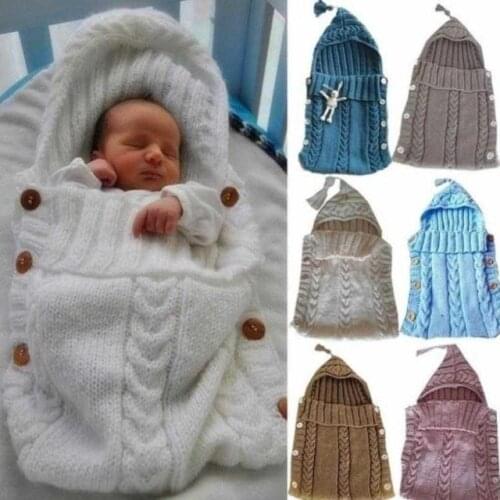 Newborn Baby Cute Knitted Crochet Hooded Sleeping Bags Babies Swaddle Wrap Swaddling Blanket Sleep Bag Toddler Blanket Sleeping
