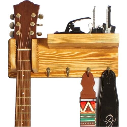 Multifunctional Guitar Wall Hanger Guitar Holder Wall Mount Bracket Hanger Guitar Hanging with Storage Shelf,Pick Holder,4 Hooks