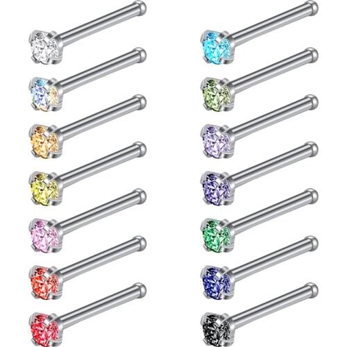ZS 18G Nose Stud Set Stainless Steel Nose Piercing Studs 14pcs CZ Piercing Nose Septum Studs For Women Nose Piercing Jewelry