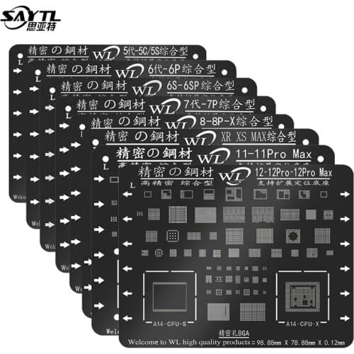 Black Steel BGA Reballing Stencil Kit for iPhone 12 Pro/11/XS/XS MAX/XR/X/8P/8/7P/7/6S/6 CPU IC Chip Tin Planting Soldering Net
