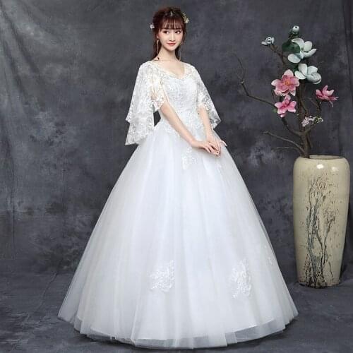 New Arrival Ball Gown Floor-Length Lace Up V Neck Wedding Dress