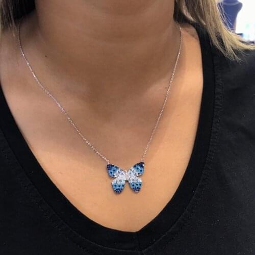 New Murano Quartz Stone Butterfly Silver Necklace