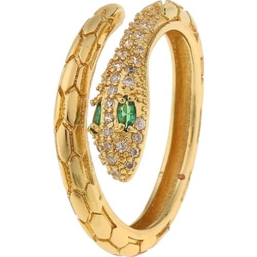 SRCOI Creative Gold Color Snake Zircon Open Rings For Women Vintage Exquisite Animal Metal Resizable Finger Rings Cool Style
