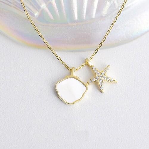 Hiyong 925 Silver Starfish Shell Necklace For Women Fashion Soft Pottery Silver Shell Pendant Necklace Jewelry Wholesale Gifts