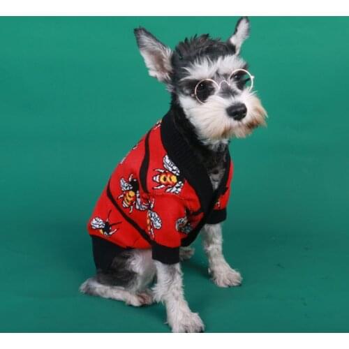 Bee Dog Clothes Spring Dog Sweater Knitted Cardigan Cotton Pet Clothes Pug Chihuahua Dachshund Teddy Soft Dog Sweater