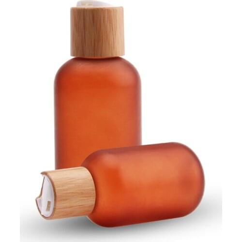 60ml 120ml 250ml 500ml Frosted Amber Plastic PET BottleWith Bamboo Lid Plastic Bottles For Cosmetics Plastic Bottles For Cos