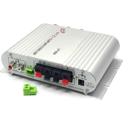 New LP-838 Portable Power Amplifier Hi-Fi 2.1 MP3 Radio Audio Stereo Bass Speaker Booster Player for Home Car Motorbike silver
