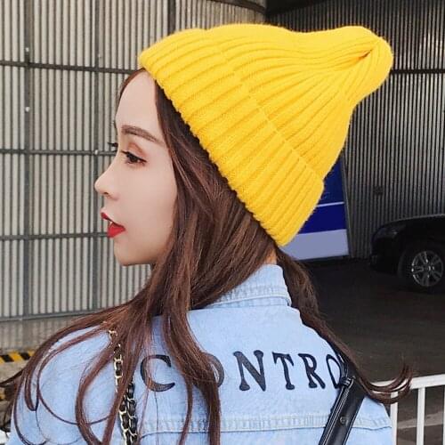 New Solid Women Cashmere Knitted Beanie Hip Hop Hats Lovely Winter Warm Bonnet Caps Female Casual Simple Korean Harajuku Fashion