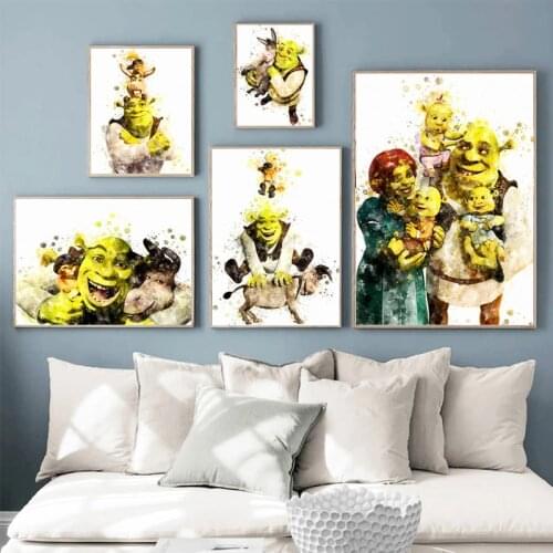 Shrek Cartoon Watercolor Poster Prints Nursery Wall Art Canvas Painting Nordic Kid Decoration Picture Baby Bedroom Decor Mural