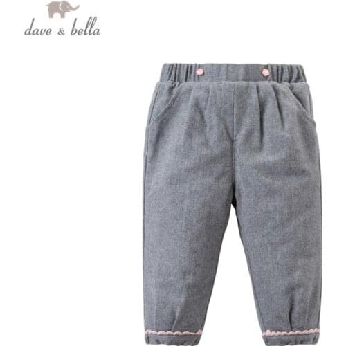 DB16327 dave bella winter baby girls fashion floral pockets padded pants children full length kids pants infant toddler trousers