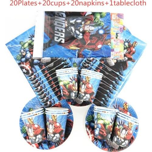Avengers Theme 61pcs Birthday Party decoration Paper Cup Plate Napkin Tablecloth Baby shower Tableware Sets Supplies