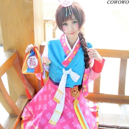 [Stock] Game OW D.va New Year Skin Hanbok Cosplay Costume dress+accessories+wigs Free Shipping