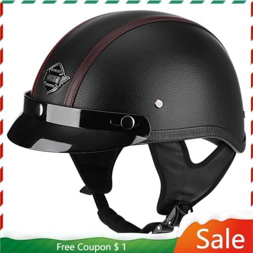 Adult Motorcycle Vintage PU Leather sun visor and Retractable Detachable Warm Collar