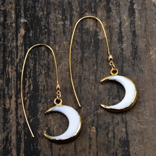 White Shell Crescent Dangle Earrings Natural Shell Moon Hook Earrings Gold Earring with CZ White Crystal Women Earrings Dropship
