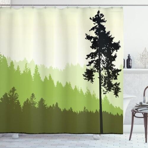 Nature Shower Curtain Set Nature Theme Pine Tree Silhouette Curtain for Bathroom Decor 12 Hooks Decorative Bath Accessory