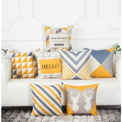 Nordic Style Yellow Geometric Home Decoration Pillowcase 45x45 Cm Peach Skin Cushion Cover Sofa Cushion Decoration Pillow