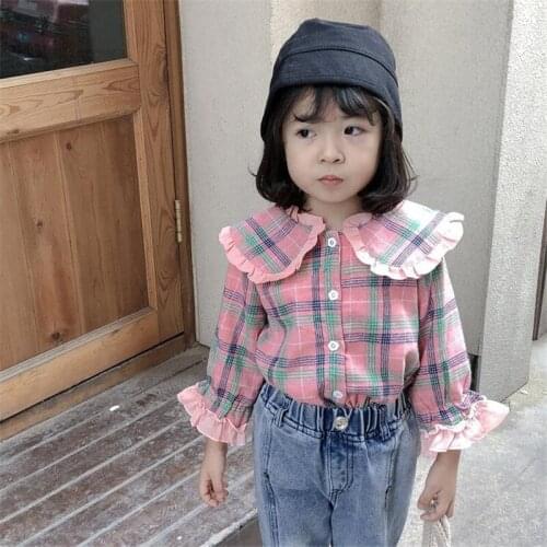 2019 Winter Girls Shirt Warm Thick Long Sleeve Plaid Princess Sweet Plus Velvet Shirts Top Autumn Kids Child Clothes for Girl