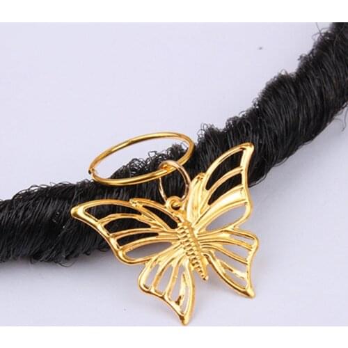 10 Pcs Hollow butterfly Alloy Tube Dreadlock Clips Vintage Braid Spiral Wig Beads Hair Ring Charms Accessories