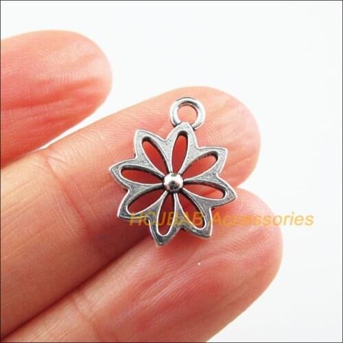 25 New Flower Charms Tibetan Silver Tone Sun Pendants 15x18mm
