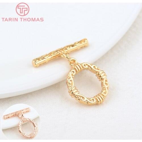 6 Sets O:15MM T:21MM 24K Gold Color Plated Brass Round Bracelet O Toggle Clasps High Quality Diy Jewelry Accessories