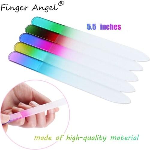 Finger Angel 5pcs Mix Colors Gradient Durable Crystal Glass Double Side Nail Files Buffer Stained Manicure Tool FJH05