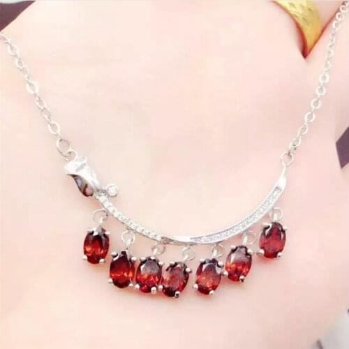 Free shipping Natural garnet necklace pendant Real origin red garnet 925 sterling silver Fine jewelry 4*6mm 7pcs