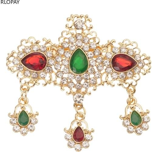 New Rhinestone Brooch Pin Moroccan Fashion Gold Brooch Water Drop Jewelry Brooches for Women Classic Birdal Brooches