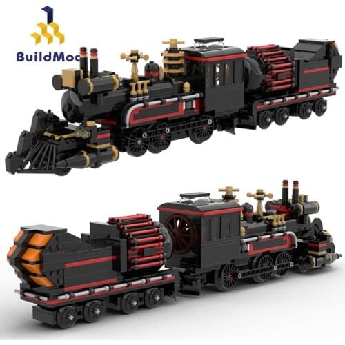 BuildMoc Back to the Future Train Station Creator Expert Time Machine Building Blocks Bricks Movie Train Head Toys For Children