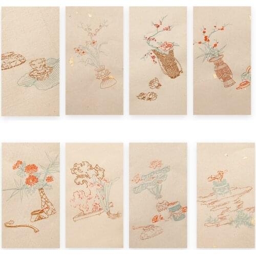 Chinese Xuan Paper Letterhead 17*34cm Retro Half Ripe Calligraphy Xuan Paper Golden Foil Chinese Calligraphy Paper Letterhead