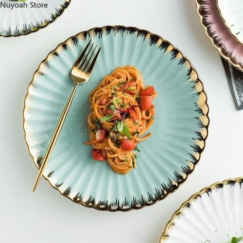 Home Ceramic Chrysanthemum Plate Nordic Creative Light Luxury Dinner Plate Home Western Dinner Plate Kitchen Tableware Supplies