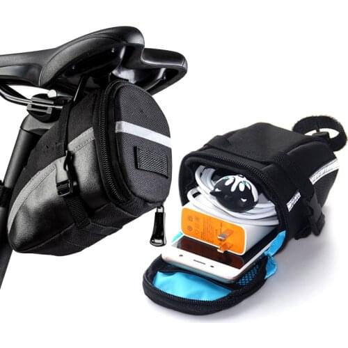 Fonoun PU Leather Mountain Bike Saddle Bag Portable 1.2L High Capacity with Reflective Stripe FNC202
