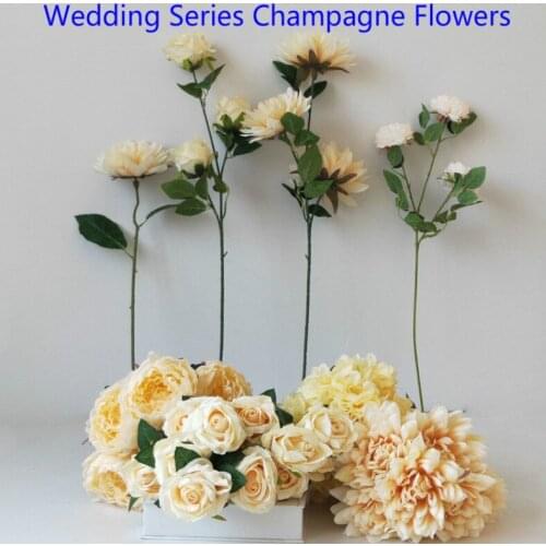 Simulation Champagne Artificial Flowers Wall Silk Hydrangea Flower Heads Dahlia DIY Gifts Silk Flower Wedding Home Decoration