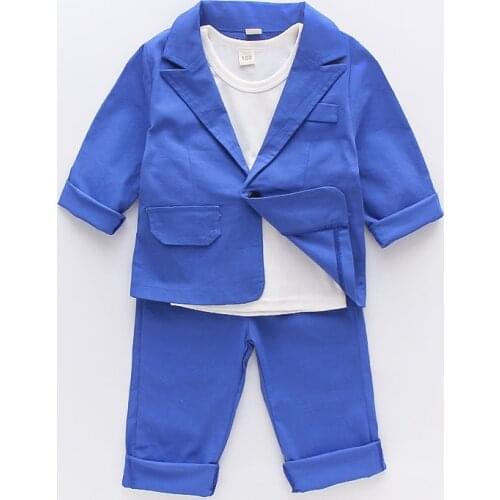 2019 New Boys Gentleman Suit T-shirt + Jeans + Strap 3pcs / Set False Two Bow-tie Boys Denim Strap Short-sleeved Suit Children