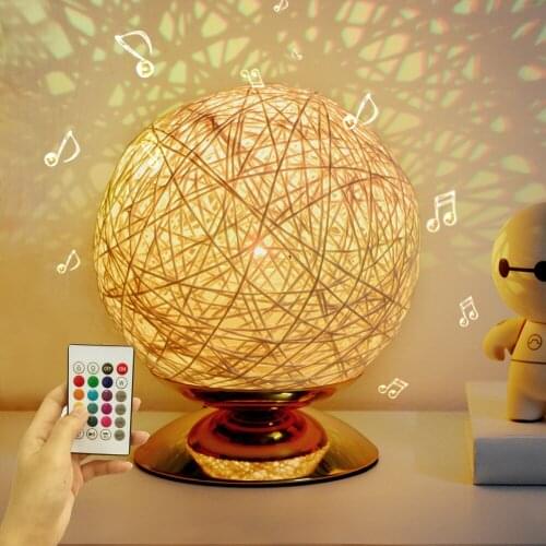 Globe Rattan Ball Bedside Table Lamp 5.9 inch 7 Colors Music LED Nigth Light Perfect Gift for Bedroom Living Room Office Wedding