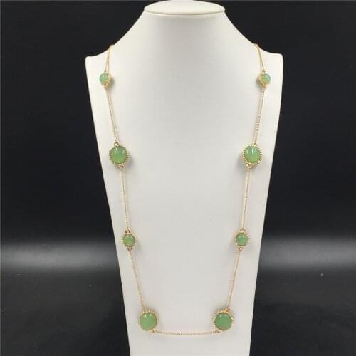 Lovely Gold Color Plating With Green Red Blue Stone Long Necklace For Women Sweater Decoration Gorgeous Elegant Party Jewelry