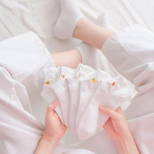 New Summer Cotton Low Cut Socks For Women Casual Breathable Harajuku Japanese Style Trend Cute Fruit Sun Print Socks