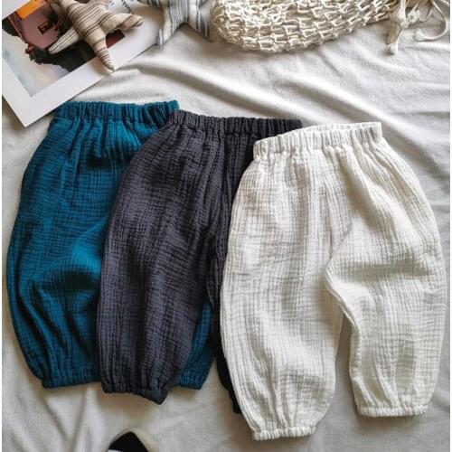 2021 new girls boys long pants cotton linen summer cool kids pants