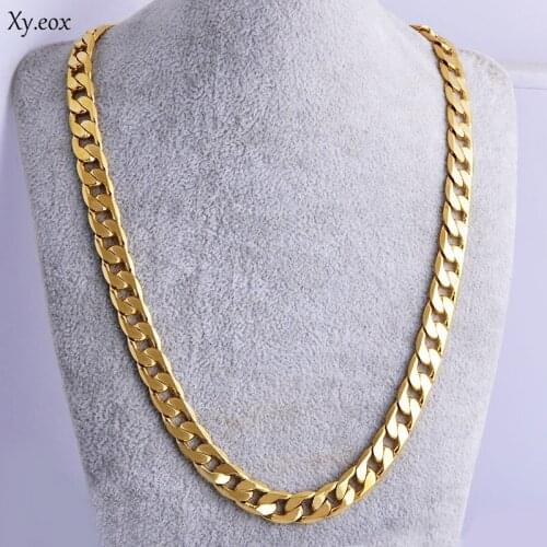 New Unisex 18K 24" 7mm Yellow Solid Gold Filled Cuban Chain Link Necklace