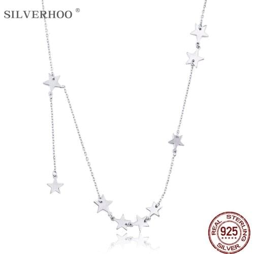 SILVERHOO Necklaces For Women Five Pointed Star Shape Silver White Neclace Fine Lady Jewelry Birthday Valentine Day Gift