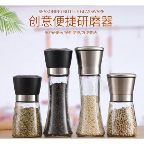 Plastic/Stainless steel salt and pepper mill manual food herb grinders spice jar containers kitchen gadgets spice glass bottles