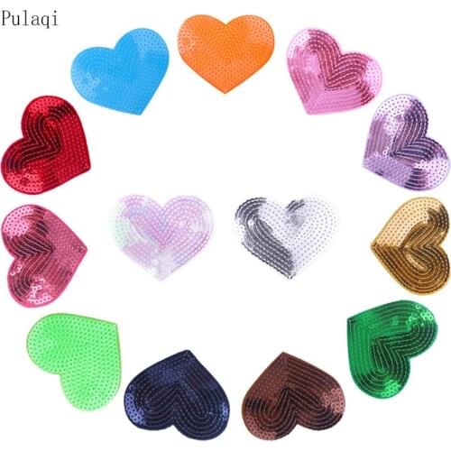 Pulaqi 13Pcs Sequined Patches Iron on Love Heart Appliqued DIY Sewing Stickers Garment Jeans Backpack Shoes Decor Embellishment