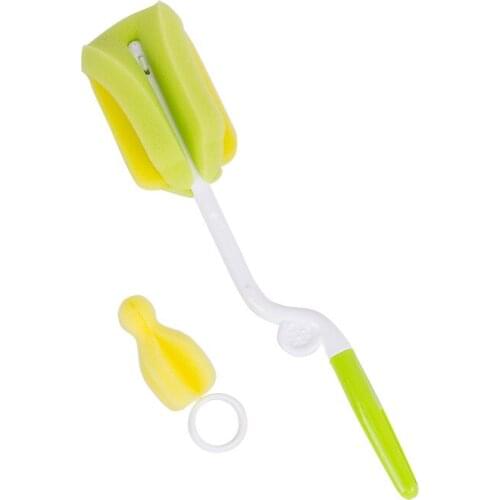 Two-in-one baby bottle brush, dual-purpose brush for baby bottle and nipple, 360 degree rotating sponge baby bottle brush