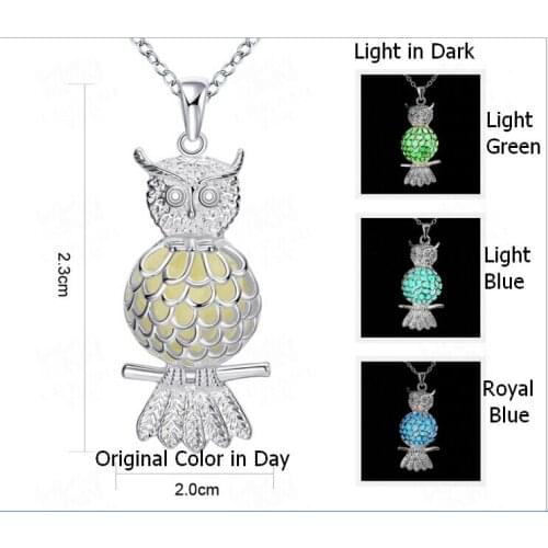 Owl shape Glowing Pendant Necklace, POP Silver Plated Hollow Luminous Pendant Necklace-50cm