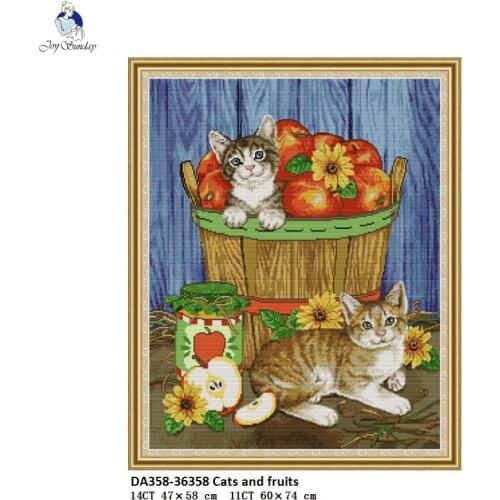 Cats and Fruits Patterns Counted Print On Canvas DMC Cross Stitch kits,Embroidery Needlework Set,DIY Handmade Crafts Home Decor