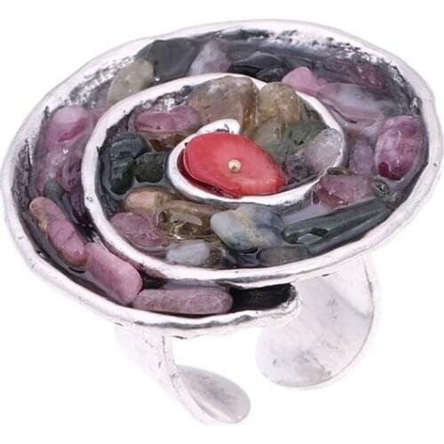 Women Lady Vintage Colorful Open Rings Coral Stone Gothic Wave Rings Jewelry New Year Gifts