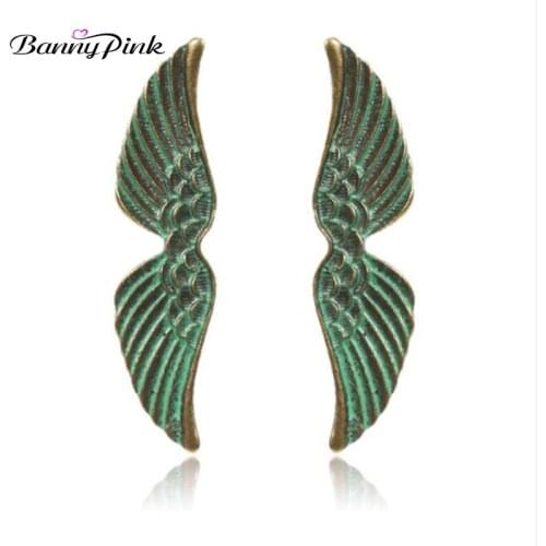 Banny Pink Vintage Metal Angel Wing Studs Earrings For Women Ethnic Alloy Pendant Post Earrings Chunky Earrings Pendiente Bijoux